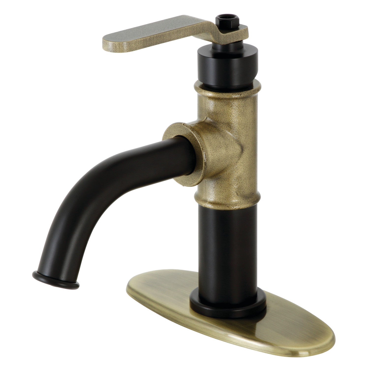 Kingston Sona KSD2823KL - Whitaker One-Handle 1-Hole Bathroom Faucet with Deck Plate and Push Pop-Up Drain, Matte Black/Antique Brass — image 1
